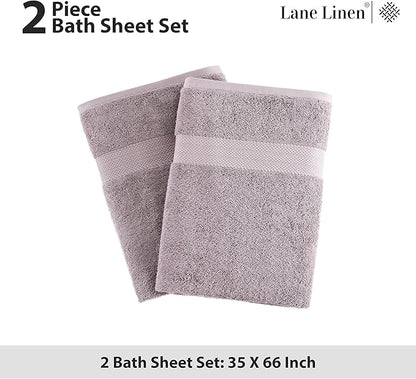 LANE LINEN 100% Cotton 2 Pack Bath Sheets (35"x66") - Ring Spun, Extra Large Cotton Bath Towels Set - Quick Dry, Soft & Absorbent Oversized Towel Set - Remains Soft After Multiple Washes - Platinum