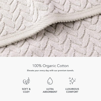 Texere 100% Organic Cotton Jacquard 650 GSM Premium Bath Towel Sets - Extra Absorbent Quick Dry and Plush, 2 Large Bath Towels, 2 Hand Towels, 2 Washcloths (Cable, Light Taupe, 6 Piece)