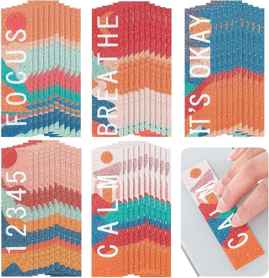 Crtiin 50 Pieces Anxiety Sensory Stickers for Anxiety Relief Items Mental Health Stickers Fidget Textured Strips for Office Classroom Desk Relieve Adult Stress(Boho Style)