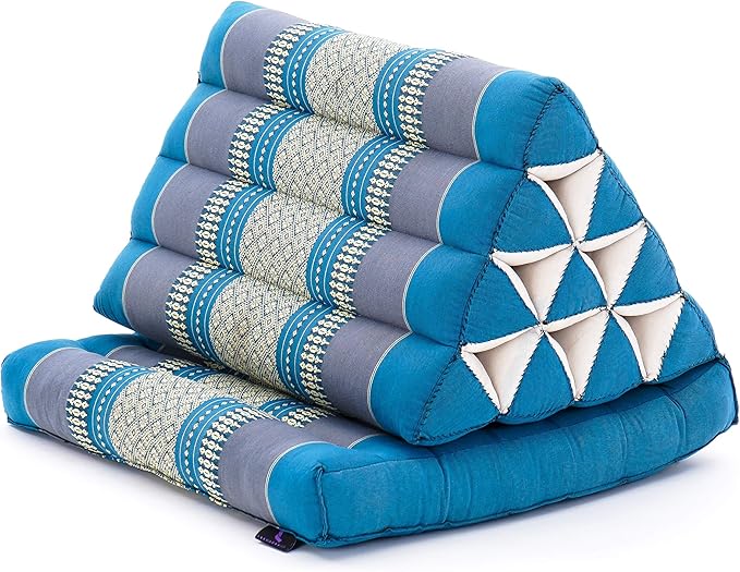 Leewadee 1-Fold Mat with Triangle Cushion – Comfortable TV Pillow, Foldable Mattress with Cushion Made of Kapok, 30 x 20 inches, Light Blue