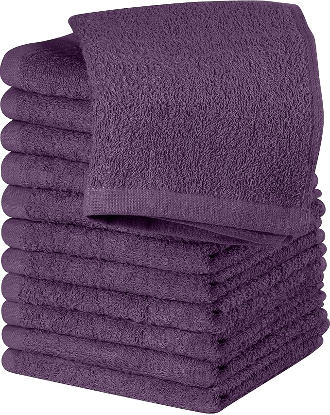 Utopia Towels 12 Pack Cotton Washcloths Set, 100% Ring Spun Cotton, Premium Flannel Face Cloths, Highly Absorbent and Soft Feel Fingertip Towels, Plum
