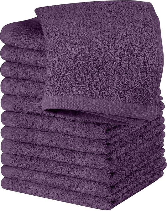 Utopia Towels 12 Pack Cotton Washcloths Set, 100% Ring Spun Cotton, Premium Flannel Face Cloths, Highly Absorbent and Soft Feel Fingertip Towels, Plum