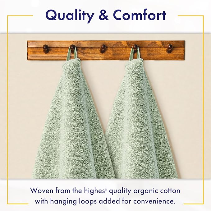 100% Organic Zero-Twist Cotton Towel - Luxury Bath Towel - Ultra Soft & Plush 700GSM Long-Staple Cotton (Eucalyptus Green)
