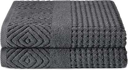 Texere 100% Organic Cotton Diamond Jacquard 700 GSM Luxury Bath Towel Sets - Ultra Soft and Absorbent Hotel and Spa Quality (Diamond, Charcoal, 2 Bath Towels)
