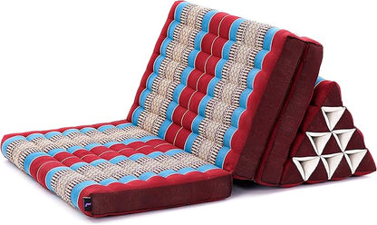 Leewadee 3-Fold Mat XXL with Triangle Cushion – Firm TV Pillow, Foldable Mattress with Cushion Made of Kapok, 67 x 31 inches, Blue Red