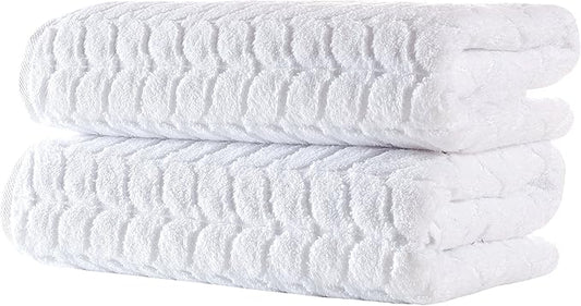 BAGNO MILANO Turkish Bath Towels, Soft Plush Jacquard Luxury Bath Towels, Quick Dry Towel Set (White, 2 pcs Bath Towel Set)