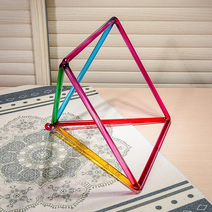 TOPFUND 10" Rainbow Crystal Singing Pyramid Sound Therapy Instrument with Carrying Case and Quartz Suede Mallet