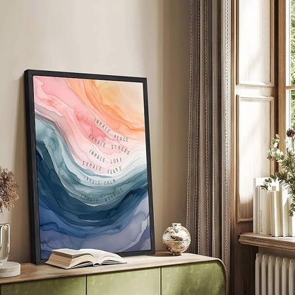 Mental Health Wall Art, Therapy Office Pictures Wall Decor, Inhale Exhale Art Paintings, Canvas Prints, Therapist Artwork for Meditation Room Calming Corner Decoration, Floating Framed 16x24 Inch