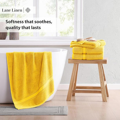 LANE LINEN 100% Cotton Bath Towels Pack of 4 (28"x54") - Zero Twist, Mercerized Cotton Bathroom Towel Set - Quick Dry, Extra Soft & Absorbent Yellow Bath Towels - Suitable for All Skin Type - Mimosa