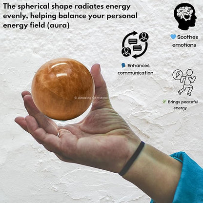 Amazing Gemstone Peach Moonstone Crystal Ball with Stand - 2 Inches Crystal Sphere Meditation Balls for Witchcraft and Decorative Balls