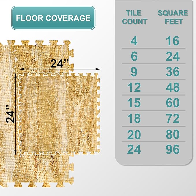 Sorbus Wood Grain Floor Tiles Foam Mat EVA Interlocking Mats Tile 3/8-Inch Thick Flooring Wood Puzzle Exercise Mats w/Borders - Home Playroom Basement, Apartment, Trade Show, Baby, Dance