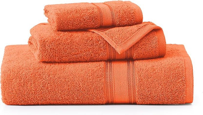 LANE LINEN Luxury Bath Towels Set - 3 Piece Set, 100% Cotton Bathroom Towel, Zero Twist, Quick Dry Absorbent Towels, Super Soft, 1 Bath Towel, 1 Hand Towel, 1 Wash Cloths - Tiger Lily