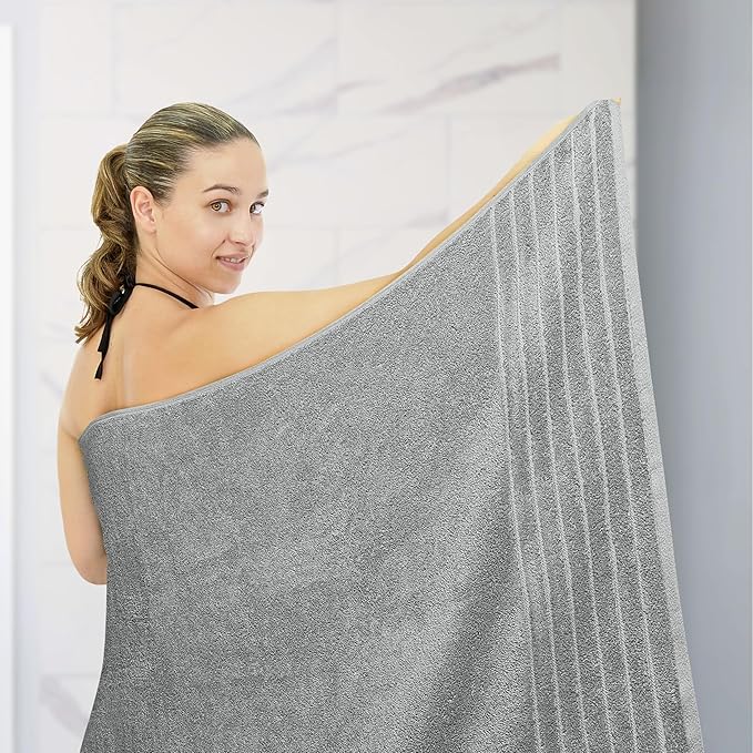 Tens Towels Pack of 1 Jumbo Bath Sheet 40 x 80 Inches, Extra Large & Light Weight, Quicker to Dry, 100% Cotton, Super Soft & Absorbent, Perfect to Wrap Yourself in, Cool Grey