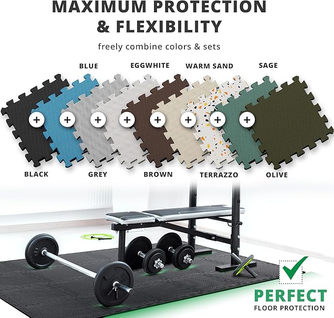 bemaxx Gym Mats Set - 18 pcs EVA Interlocking Foam Floor Tiles (12.6"x12.6"x0.4") 18sqft Protective Gym Flooring Sports Home Workout Exercise Mats Puzzle Garage Fitness Play-Room Garage Pool Treadmill