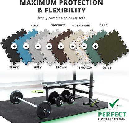 bemaxx Gym Mats Set - 18 pcs EVA Interlocking Foam Floor Tiles (12.6"x12.6"x0.4") 18sqft Protective Gym Flooring Sports Home Workout Exercise Mats Puzzle Garage Fitness Play-Room Garage Pool Treadmill