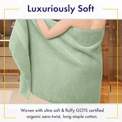 100% Organic Zero-Twist Cotton Towels - GOTS Certified Luxury Bath Towels - Ultra Soft & Plush 700GSM Long-Staple Cotton - 6 Piece Towel Set (Eucalyptus Green)