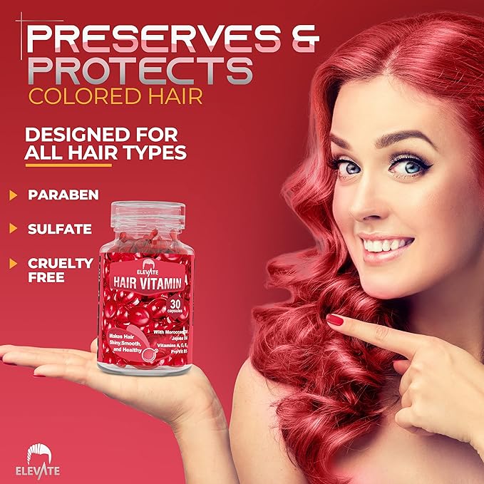 ELEVATE Hair Treatment Serum Oil Capsules - Conditioning Repair & Moisturizing Formula with Argan Jojoba Oils Vitamins A C E Pro Vitamin B5 Healthier Smooth Silky Thicker for Softness Shine