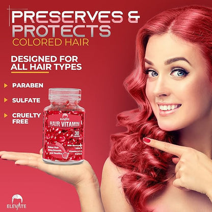 ELEVATE Hair Treatment Serum Oil Capsules - Conditioning Repair & Moisturizing Formula with Argan Jojoba Oils Vitamins A C E Pro Vitamin B5 Healthier Smooth Silky Thicker for Softness Shine