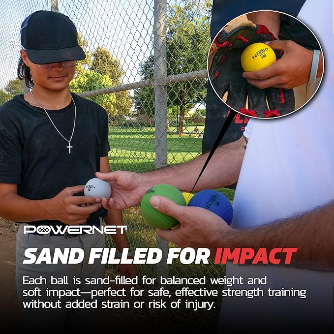 PowerNet Power Plyometric Training and Velocity Weighted Ball Bundle, Softball & Baseball Training Equipment to Increase Velocity & Strength, Sand-Filled Mixed Size and Weighted Balls