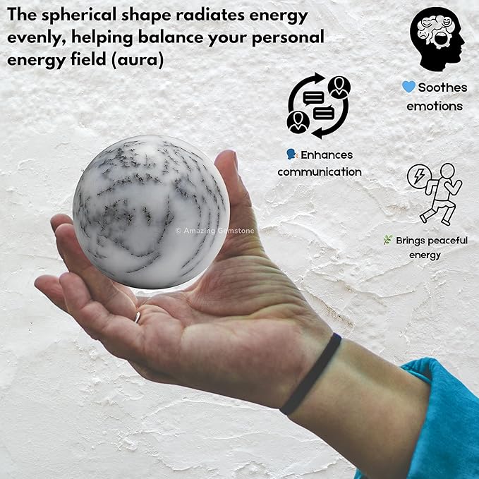 Amazing Gemstone Dendrite Opal Crystal Ball with Stand - 2 Inches Crystal Sphere Meditation Balls for Witchcraft and Decorative Balls