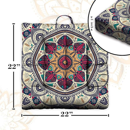 Mandala Meditation Cushion, Boho Meditation Mat, Meditation Pillows for Sitting on Floor, Cushions for Sitting in Home and Outdoor, Square Floor Pillows Cushion Seating for Yoga 22'' x 22''