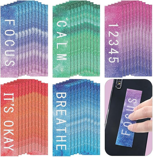 Crtiin 50 Pieces Anxiety Sensory Stickers for Anxiety Relief Items Mental Health Stickers Fidget Textured Strips for Office Classroom Desk Relieve Adult Stress(Tie Dye)