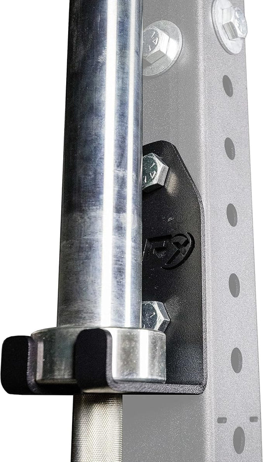PRx Performance Squat Rack Mounted Olympic Barbell Storage Hanging USA Made Steel Barbell Holder for 3x3 Uprights with 5/8" Holes, Vertical Squat Rack Attachment