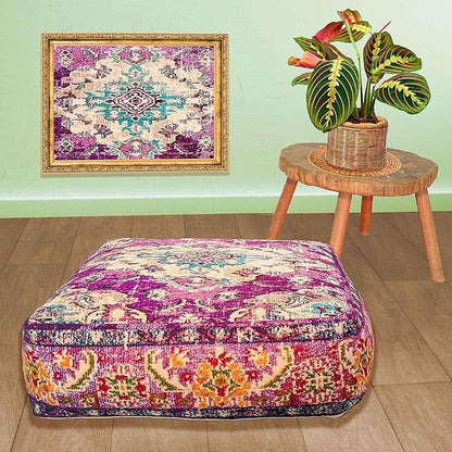 Mandala Life ART Moroccan Floor Cushion Cover Purple Square Large Meditation Pillow Case Moroccan Décor Pouf Ottoman Perfect for Living Room, Bedroom, Nursary or Children Room unstuffed
