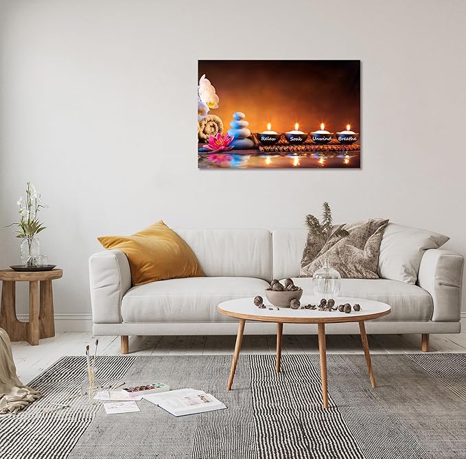 Zen Wall Art Decor Breathe Canvas Picture Candles Relaxing Peaceful Poster Prints for Zen Spa Room Living Room Bedroom(16.00" x 24.00")