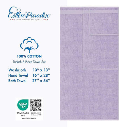 Cotton Paradise 6 Piece Towel Set, 100% Cotton Soft Absorbent Turkish Towels for Bathroom, 2 Bath Towels 2 Hand Towels 2 Washcloths, Lilac Towel Set