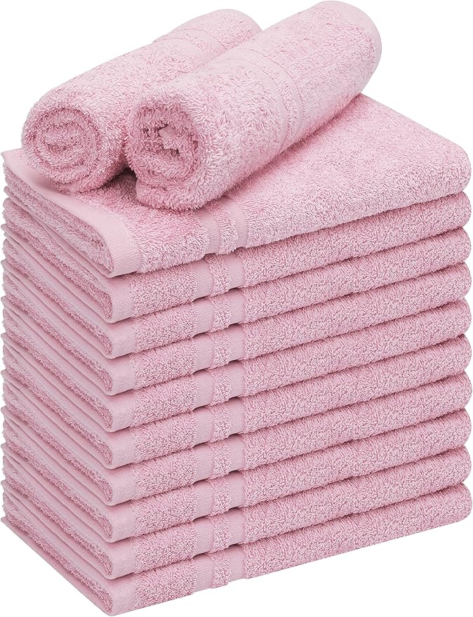 Utopia Towels Cotton Bleach Proof Salon Towel 16 by 27 inches, Bleach Safe Gym 100% Cotton Hand Towel, 12 Pack, Pink
