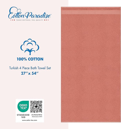 Cotton Paradise 4 Piece Turkish Bath Towels for Bathroom, 100% Cotton Extra Large Soft Plush Towels Bathroom Set, Coral