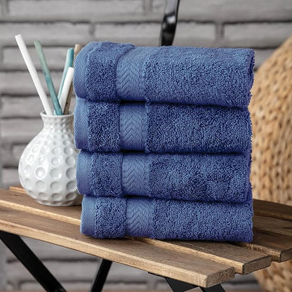 TEXTILOM 100% Turkish Cotton 4 Piece Luxury Washcloth Towel Set for Bathroom & Kitchen, Thick & Super Soft & Highly Absorbent & Quick Dry for Face and Hand- Navy