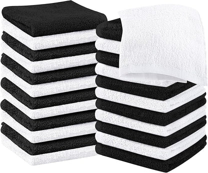Utopia Towels 24 Pack Cotton Washcloths Set, 100% Ring Spun Cotton, Premium Quality Flannel Face Cloths, Highly Absorbent and Soft Feel Fingertip Towels, Black, White