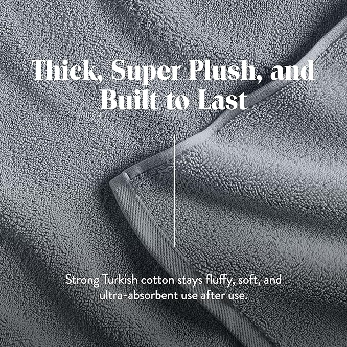 Brooklinen Super-Plush Turkish Cotton Hand Towels Set of 2 Cotton, 820 GSM, Highly Absorbent, Machine Washable, Perfect for Home & Bathroom (20"x30", Smoke Gray)
