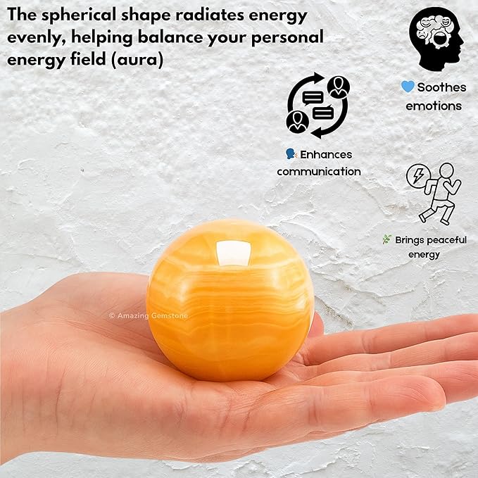 Amazing Gemstone Yellow Calcite Crystal Ball with Stand - 2 Inches Crystal Sphere Meditation Balls for Witchcraft and Decorative Balls