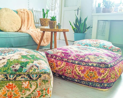 Mandala Life ART Moroccan Floor Cushion Cover Purple Square Large Meditation Pillow Case Moroccan Décor Pouf Ottoman Perfect for Living Room, Bedroom, Nursary or Children Room unstuffed
