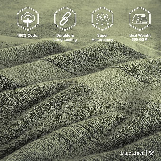 LANE LINEN 100% Cotton 2 Pack Bath Sheets (35"x66") - Ring Spun Cotton Extra Large Bathroom Towels - Quick Dry, Super Soft & Absorbent Oversized Bath Towels - Machine Wash in Cold Water - Oil Green