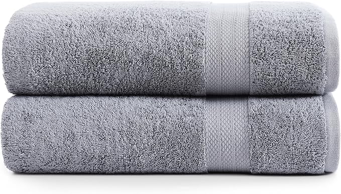 LANE LINEN 100% Cotton Oversized Bath Towels Set of 2 (35"x66") - Ring Spun Cotton Oversized Towels - Quick Dry, Soft & Absorbent Extra Large Bath Towel Set - Dorm Essentials for Girls - Space Grey