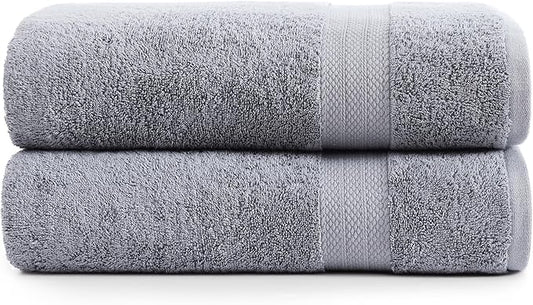 LANE LINEN 100% Cotton Oversized Bath Towels Set of 2 (35"x66") - Ring Spun Cotton Oversized Towels - Quick Dry, Soft & Absorbent Extra Large Bath Towel Set - Dorm Essentials for Girls - Space Grey