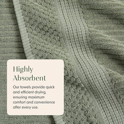 Springtree Home 100% Cotton Towel Set | 6 Piece Set | Super Soft & Absorbent Quick-Dry 2 Bath Towels 2 Hand Towels & 2 Washcloths | Textured and Durable Cotton | Krista Collection - Lily Pad Green