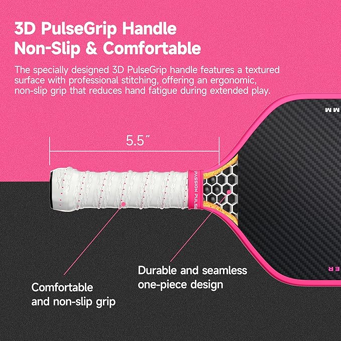 V7 Pro Pickleball Paddle – 3K Raw Carbon Fiber Pickle Ball Paddles with 16mm Polypropylene Core, 3D PulseGrip Handle, – Pickleball Rackets Ideal for All Skill Levels