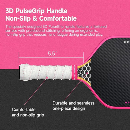 V7 Pro Pickleball Paddle – 3K Raw Carbon Fiber Pickle Ball Paddles with 16mm Polypropylene Core, 3D PulseGrip Handle, – Pickleball Rackets Ideal for All Skill Levels