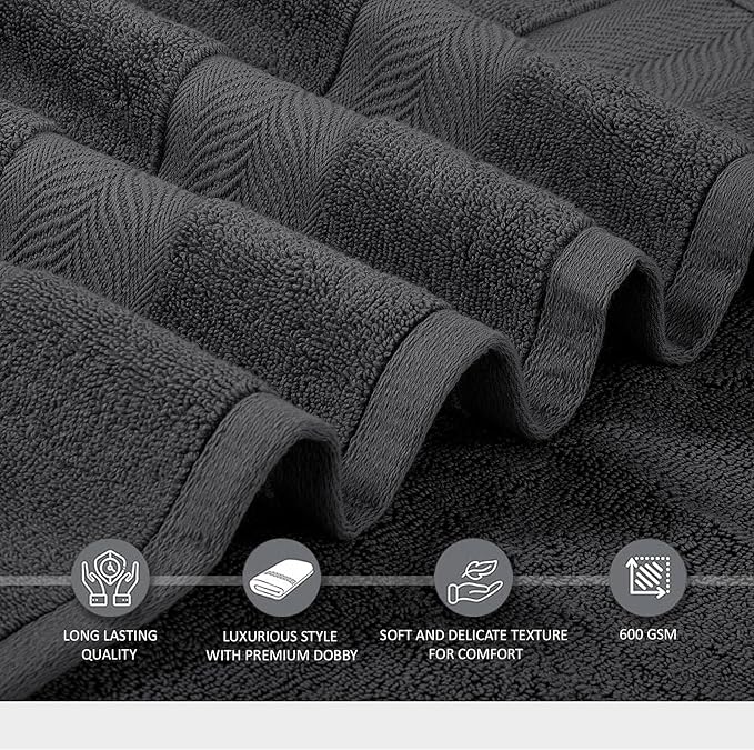 Oakias Premium Towel Set 600 GSM 8 Piece Grey - 100% Ring Spun Cotton Highly Absorbent Towels Set - Super Soft Bathroom Towel Set - Hotel Quality Double Stitched Hem - Ideal for Hotels, Spa, Gyms