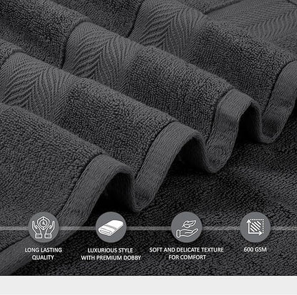 Oakias Premium Towel Set 600 GSM 8 Piece Grey - 100% Ring Spun Cotton Highly Absorbent Towels Set - Super Soft Bathroom Towel Set - Hotel Quality Double Stitched Hem - Ideal for Hotels, Spa, Gyms
