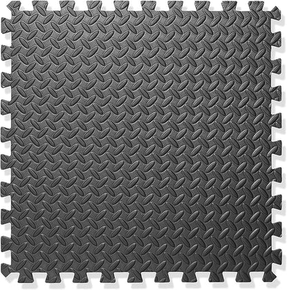 Philosophy Gym Pack of 6 Exercise Flooring Mats - 24 x 24 Inch Foam Rubber Interlocking Puzzle Floor Tiles - Black