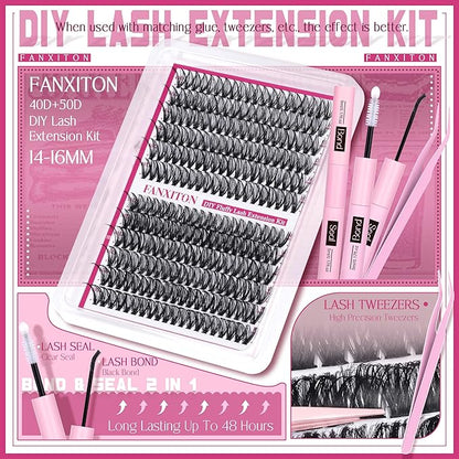 Cluster Lashes 240 pcs Wispy Lash Clusters D Natural Eyelashes Extensions 14-16mm Mix 40D+50D Individual Lashes with Lash Bond and Seal Tweezers Thin Band Eyelashes Cluster for DIY Lash Extension