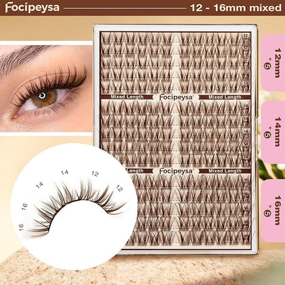 Focipeysa Brown Lash Clusters Spiky Eyelashes Wispy Lash Extensions 12-16mm Manga Eyelash Clusters Salon Effect Pestañas Postizas Naturales Spiky Brown Individual Eyelashes Extensions