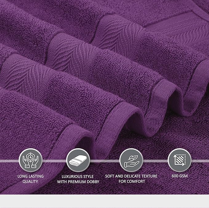 Oakias Premium Towel Set 600 GSM 8 Piece Plum - 100% Ring Spun Cotton Highly Absorbent Towels Set - Super Soft Bathroom Towel Set - Hotel Quality Double Stitched Hem - Ideal for Hotels, Spa, Gyms