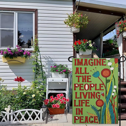 Imagine All The People Living Life in Peace Garden Flag 12x18 Inch Be Kind Garden Flags Peace Floral Sign flag for Outside Indoor House Yard Outdoor Lawn Decor